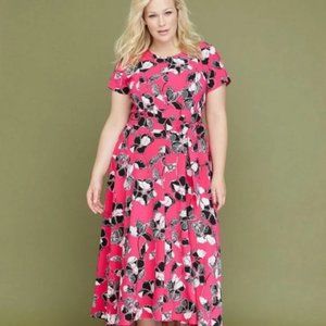 Lane Bryant pink, black and white floral high low dress size 24